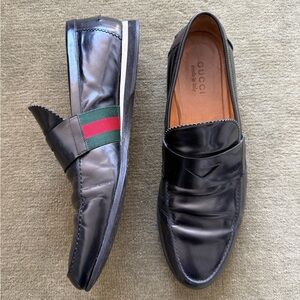 Gucci Black Leather Men’s Loafers with Green & Red Web